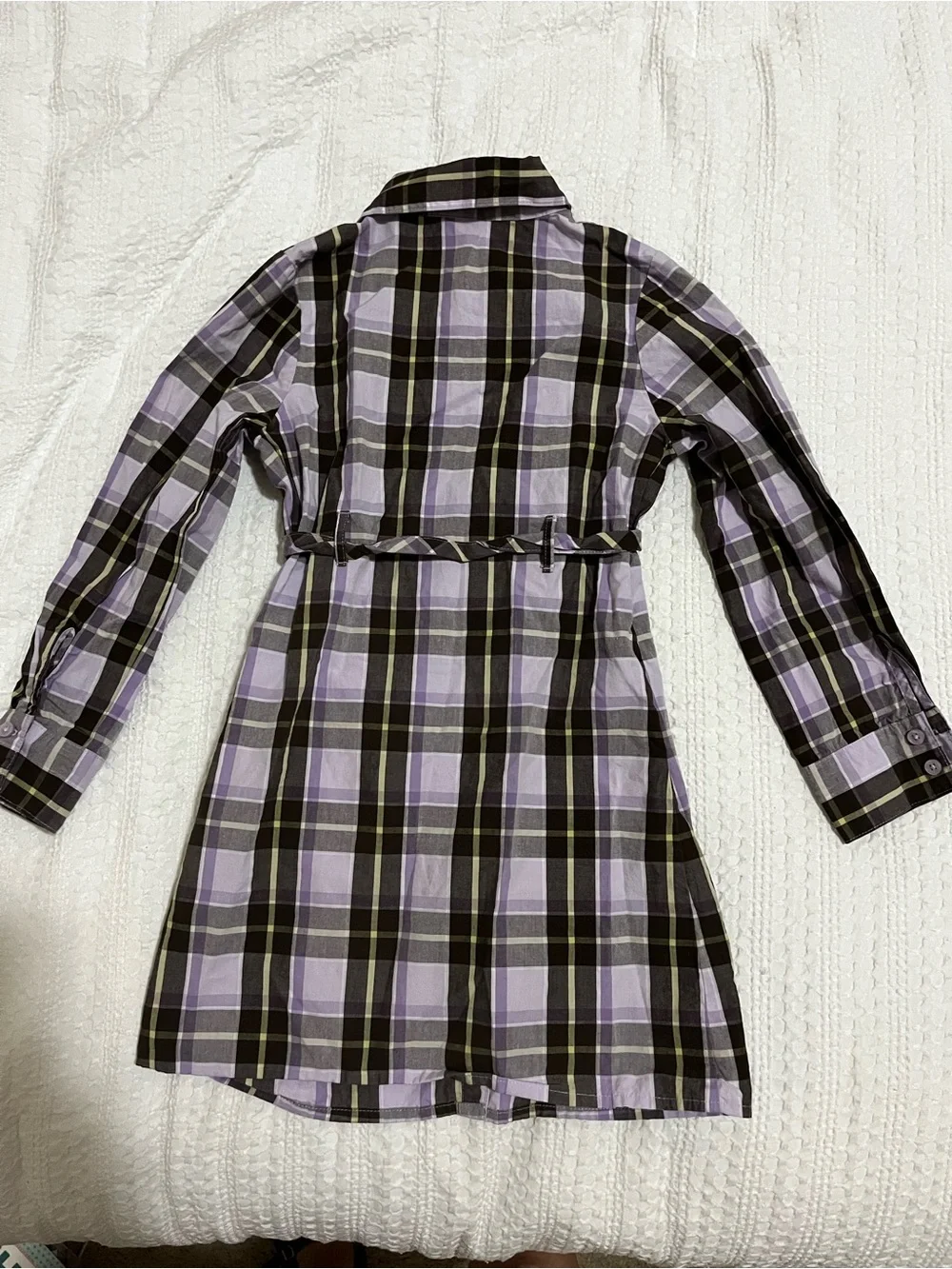 Gymboree Lavender Plaid Button-Front Shirt Dress Tie Waist Ruffle Placket Sz 6